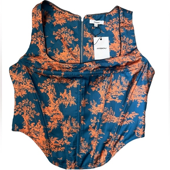 Miaou Blue and Orange Sleeveless Square Neck Crop Top - Picture 3 of 4